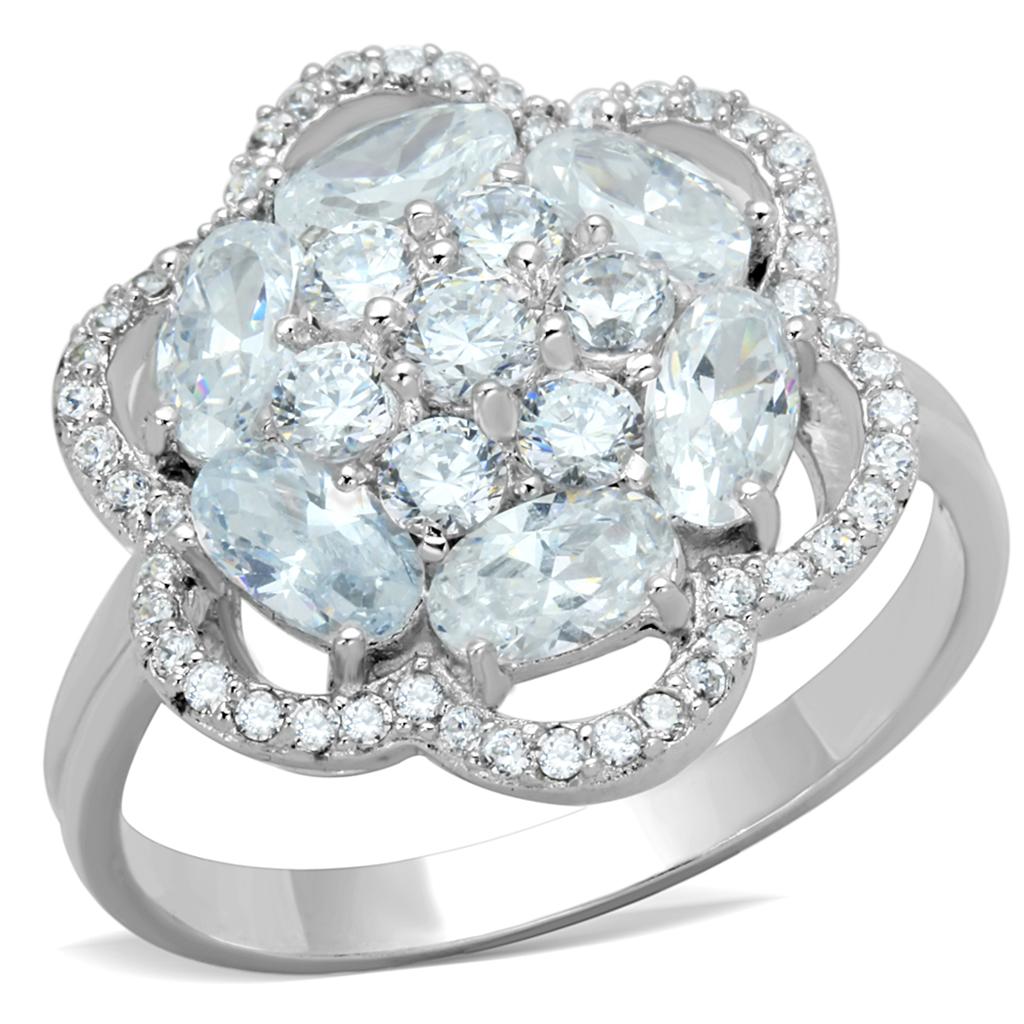 TS180 - Rhodium 925 Sterling Silver Ring with AAA Grade CZ in Clear