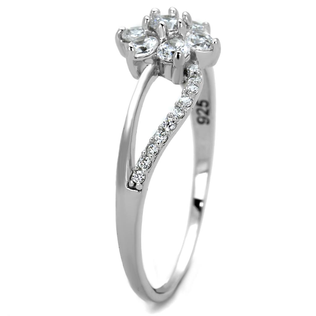 TS182 - Rhodium 925 Sterling Silver Ring with AAA Grade CZ in Clear