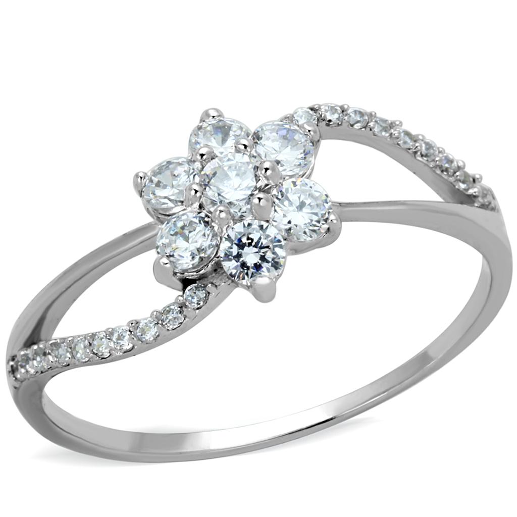 TS182 - Rhodium 925 Sterling Silver Ring with AAA Grade CZ in Clear