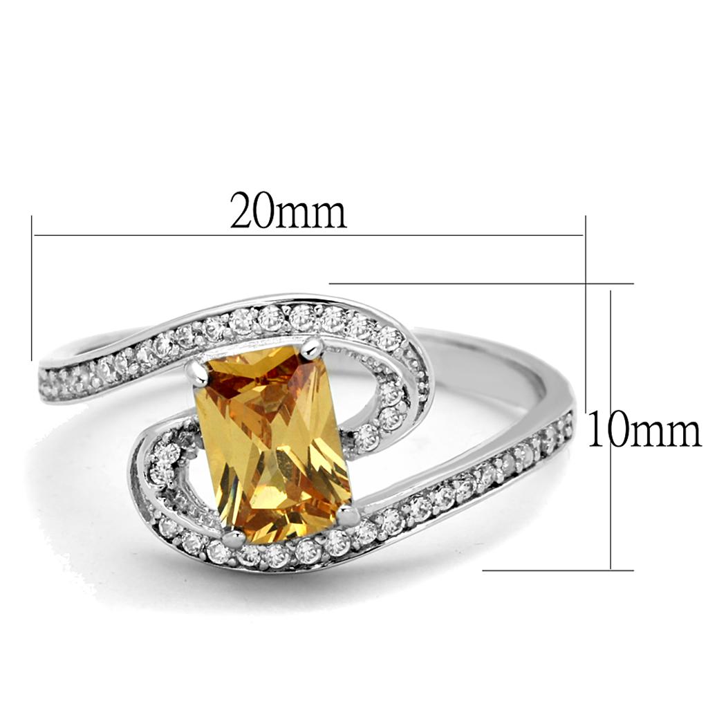 TS183 - Rhodium 925 Sterling Silver Ring with AAA Grade CZ in Champagne