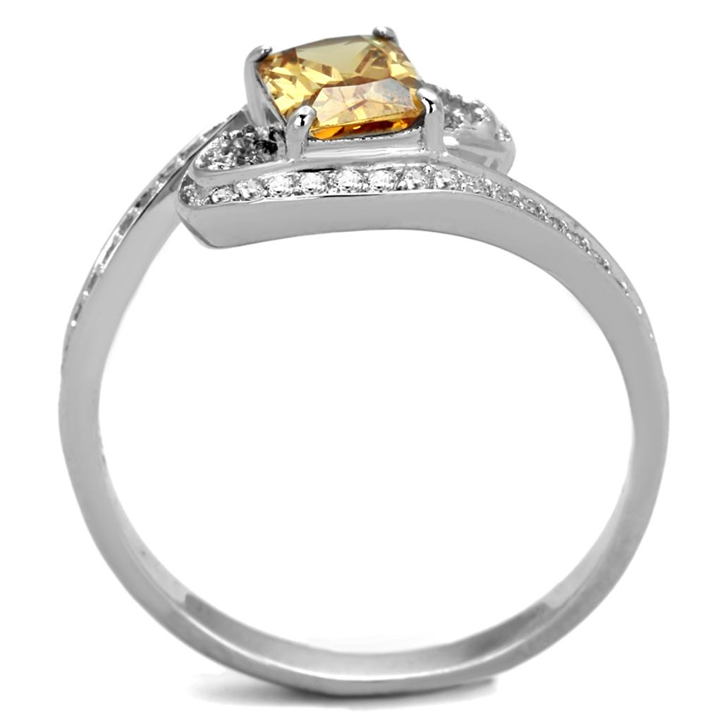 TS183 - Rhodium 925 Sterling Silver Ring with AAA Grade CZ in Champagne