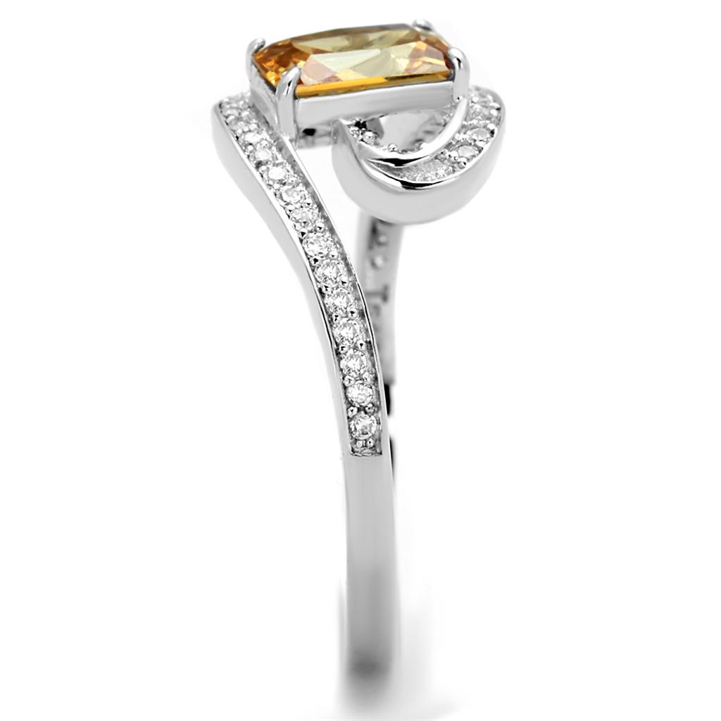 TS183 - Rhodium 925 Sterling Silver Ring with AAA Grade CZ in Champagne