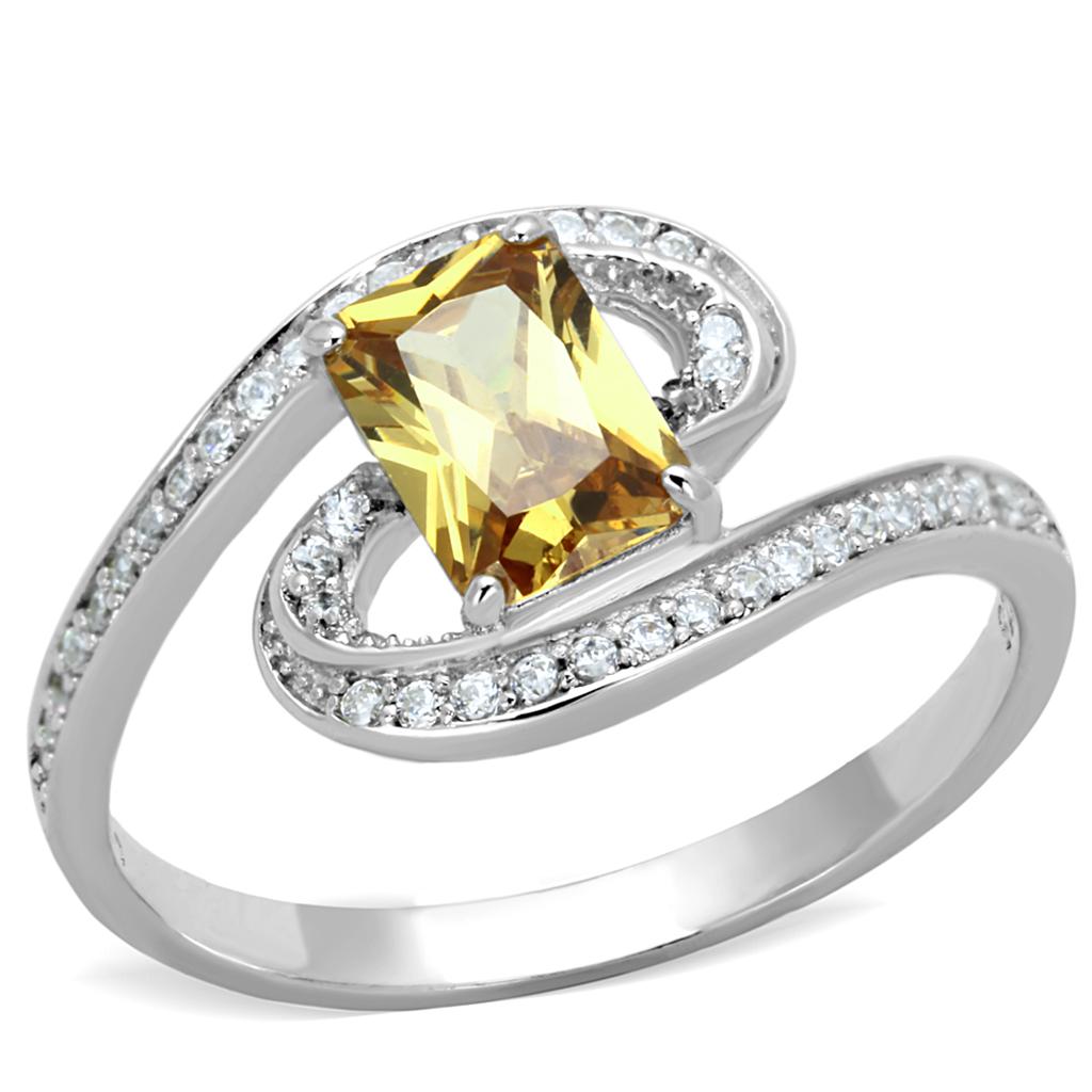 TS183 - Rhodium 925 Sterling Silver Ring with AAA Grade CZ in Champagne