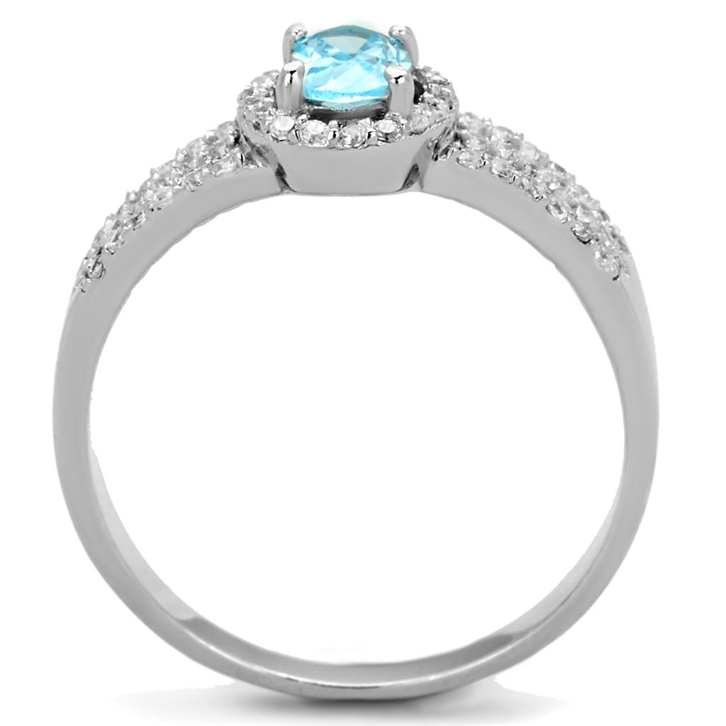 TS184 - Rhodium 925 Sterling Silver Ring with AAA Grade CZ in Sea Blue