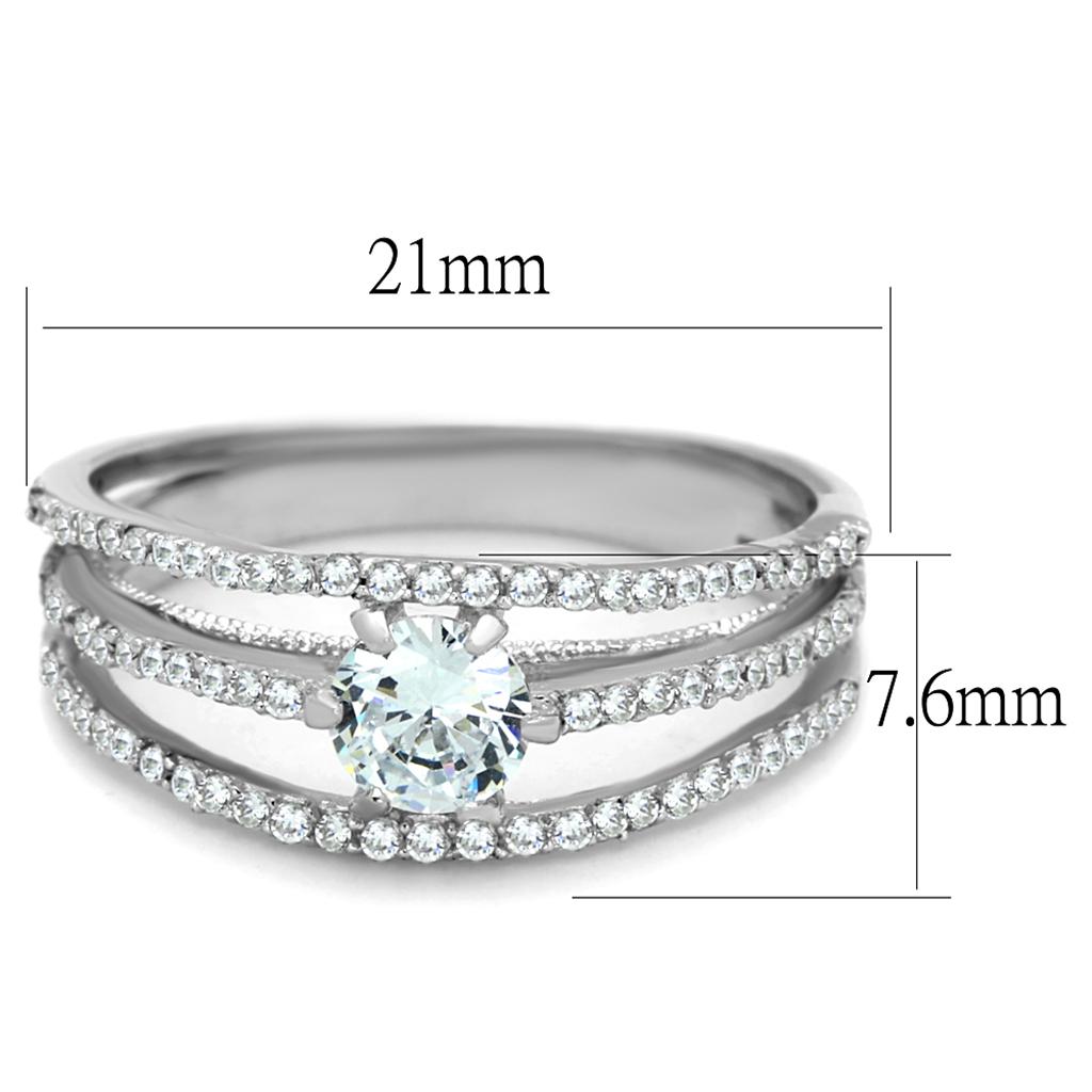 TS185 - Rhodium 925 Sterling Silver Ring with AAA Grade CZ in Clear