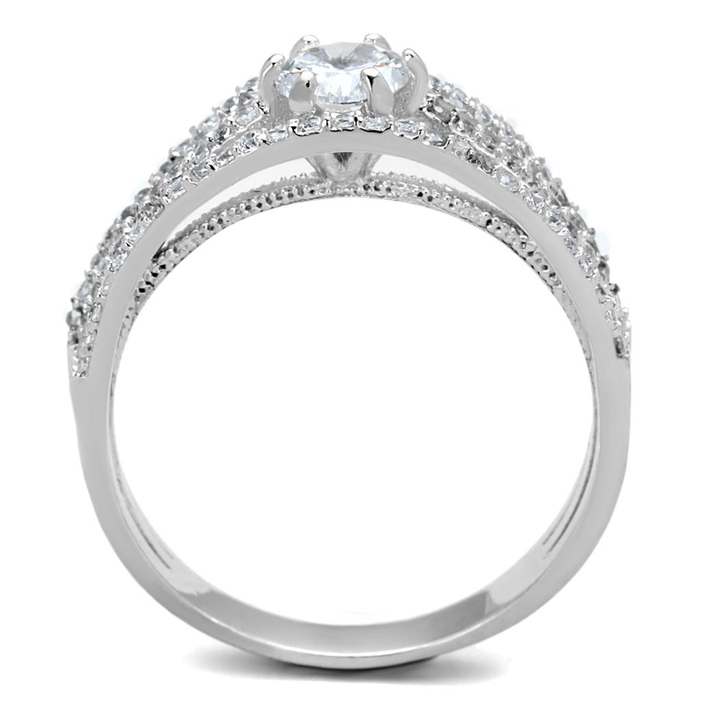 TS185 - Rhodium 925 Sterling Silver Ring with AAA Grade CZ in Clear