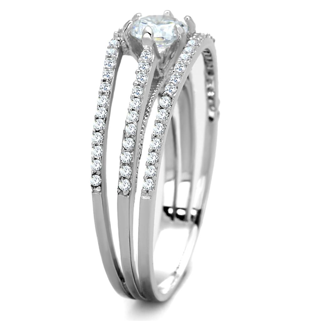 TS185 - Rhodium 925 Sterling Silver Ring with AAA Grade CZ in Clear