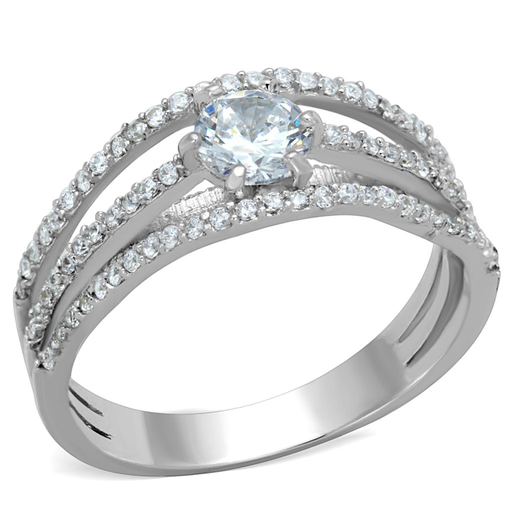 TS185 - Rhodium 925 Sterling Silver Ring with AAA Grade CZ in Clear