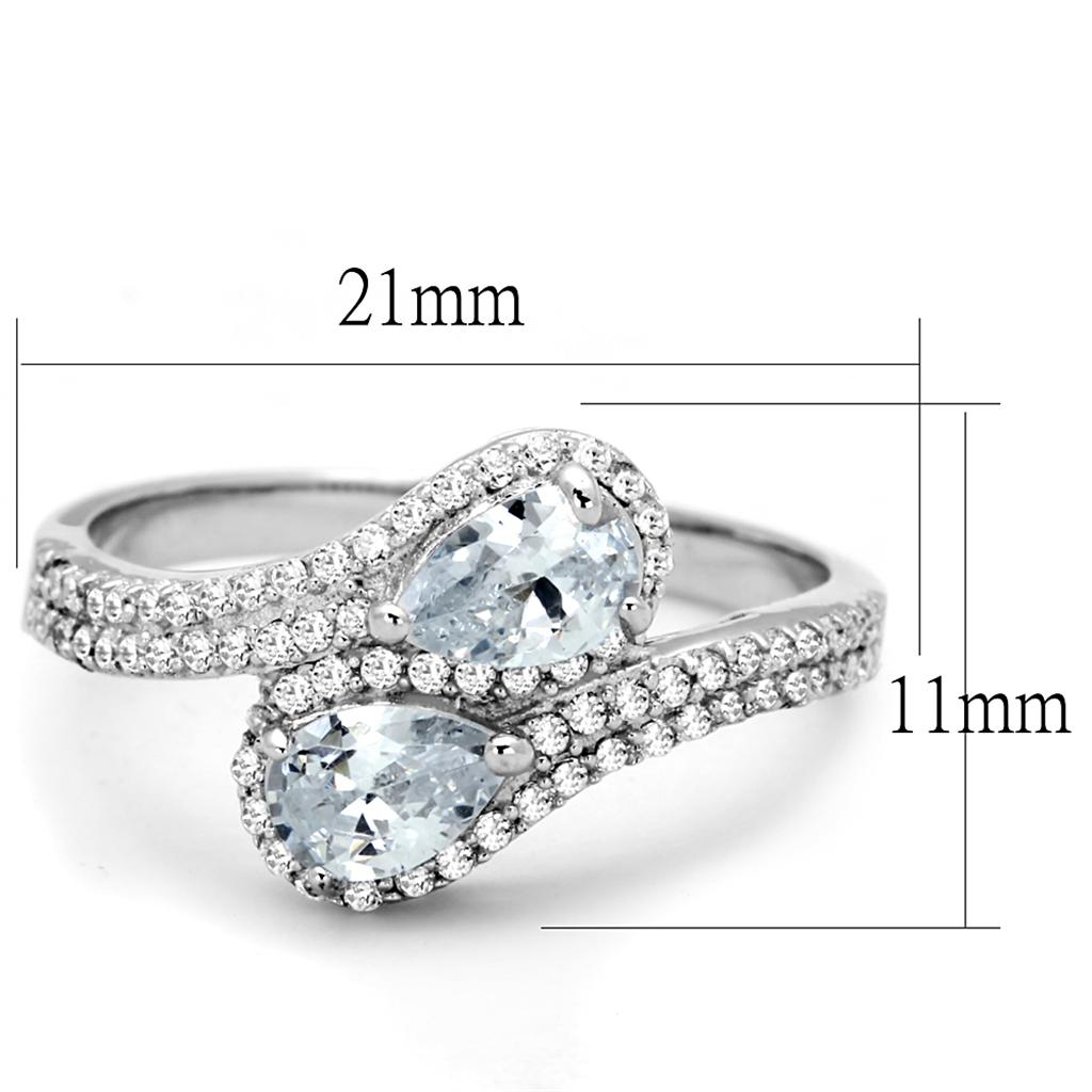 TS186 - Rhodium 925 Sterling Silver Ring with AAA Grade CZ in Clear