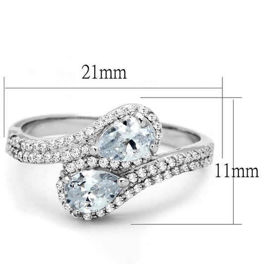TS186 - Rhodium 925 Sterling Silver Ring with AAA Grade CZ  in Clear