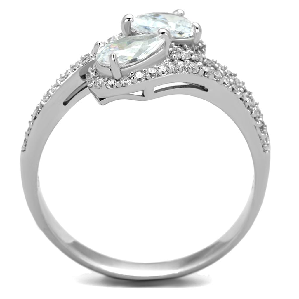 TS186 - Rhodium 925 Sterling Silver Ring with AAA Grade CZ in Clear