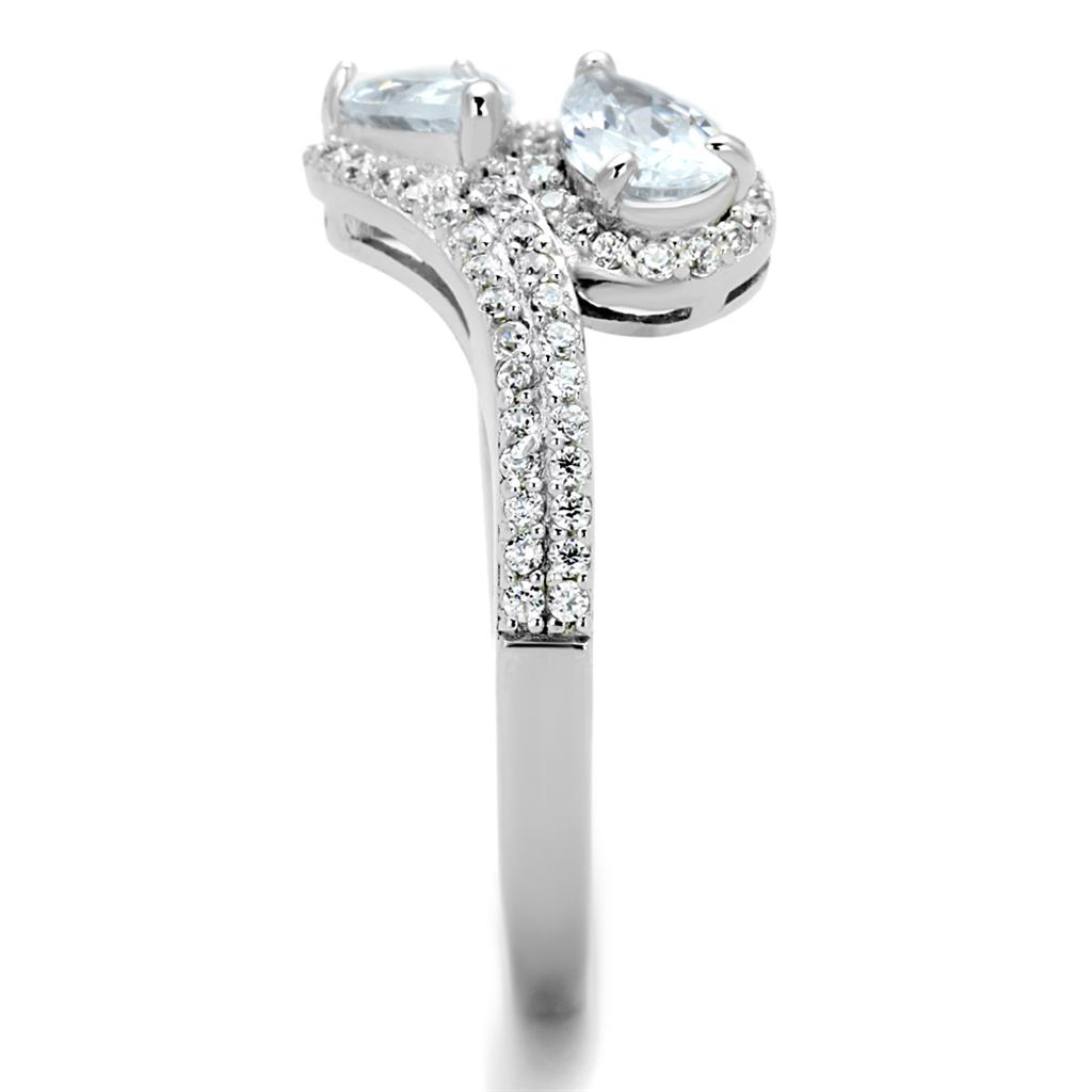 TS186 - Rhodium 925 Sterling Silver Ring with AAA Grade CZ in Clear