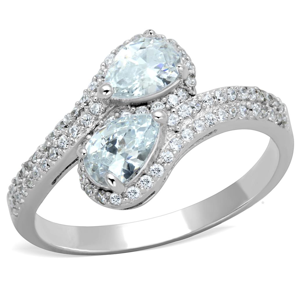 TS186 - Rhodium 925 Sterling Silver Ring with AAA Grade CZ in Clear