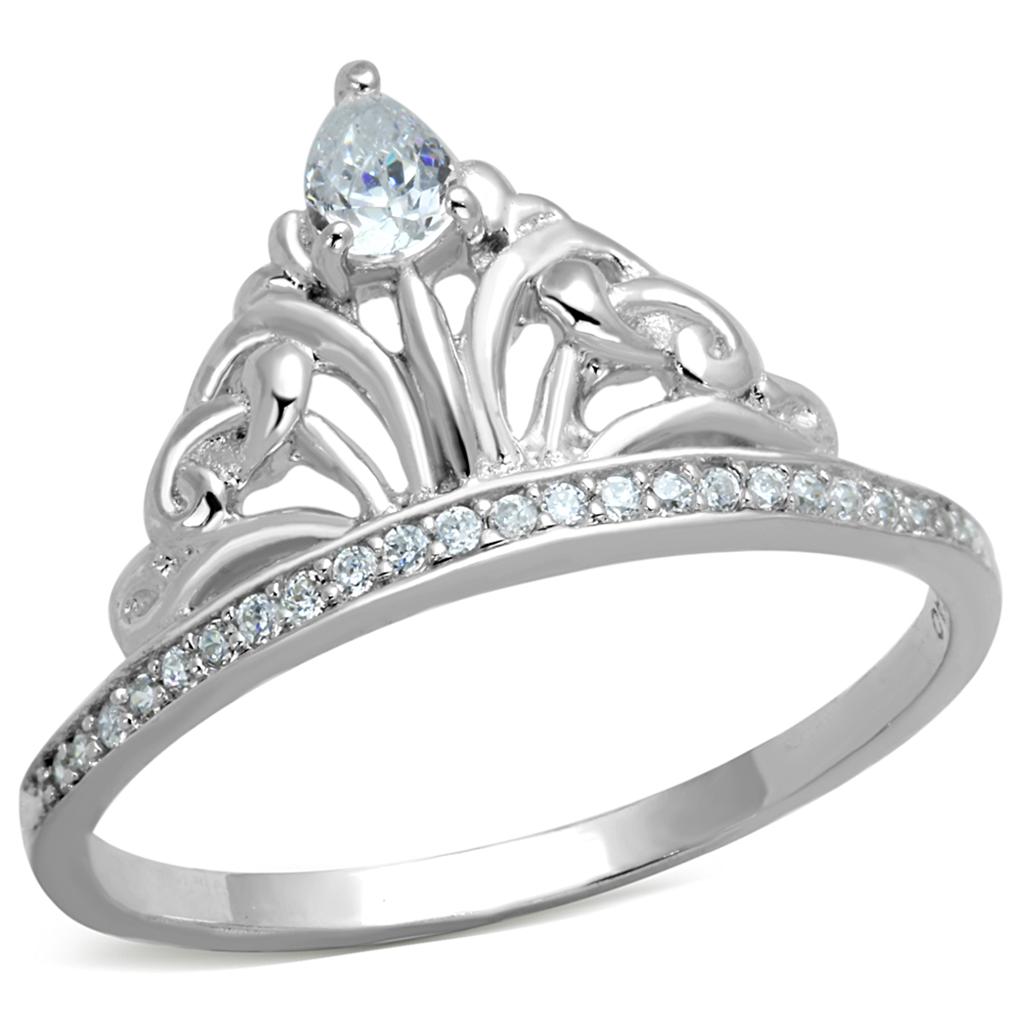 TS191 - Rhodium 925 Sterling Silver Ring with AAA Grade CZ in Clear