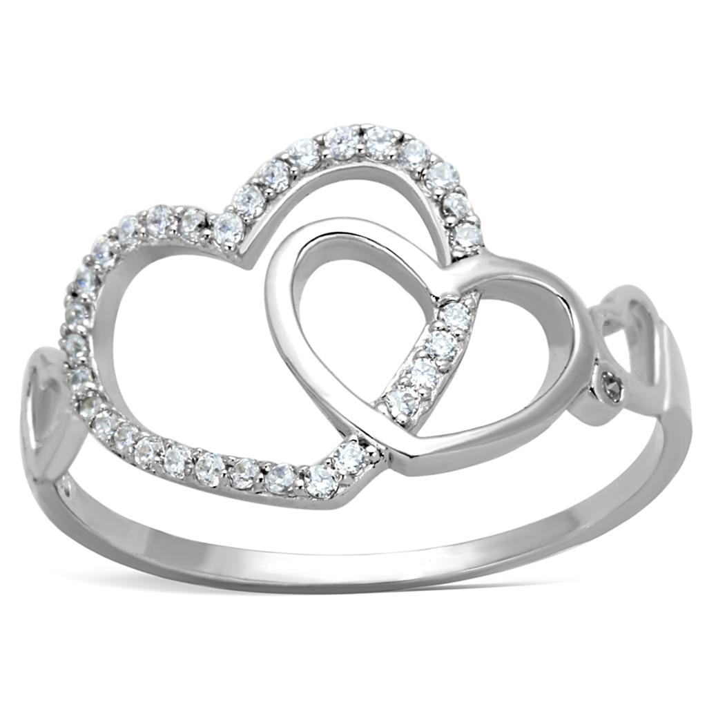 TS193 - Rhodium 925 Sterling Silver Ring with AAA Grade CZ in Clear