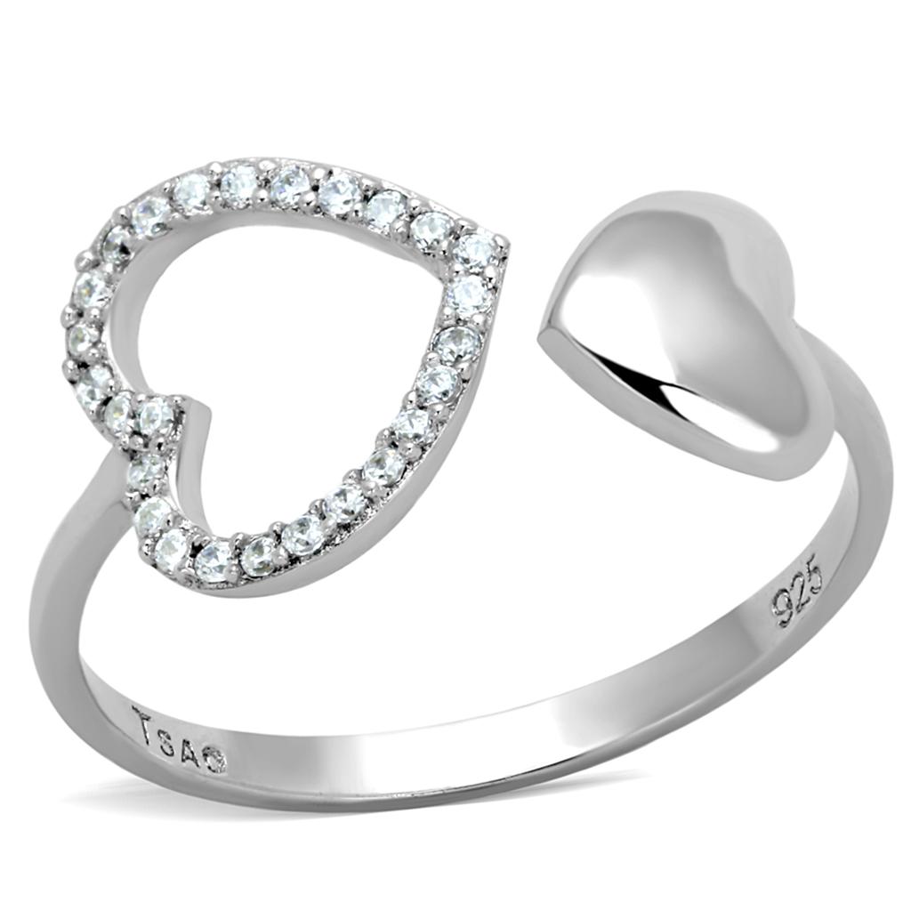 TS194 - Rhodium 925 Sterling Silver Ring with AAA Grade CZ in Clear