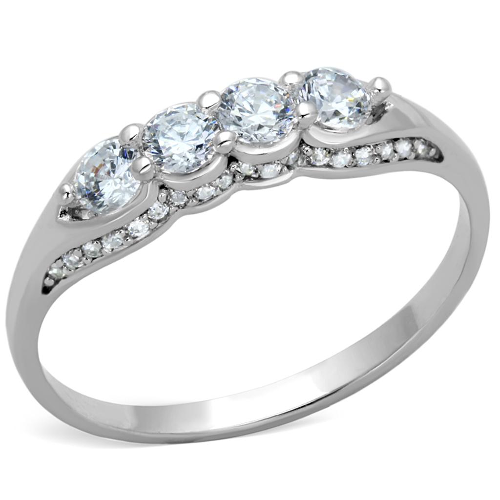 TS198 - Rhodium 925 Sterling Silver Ring with AAA Grade CZ in Clear