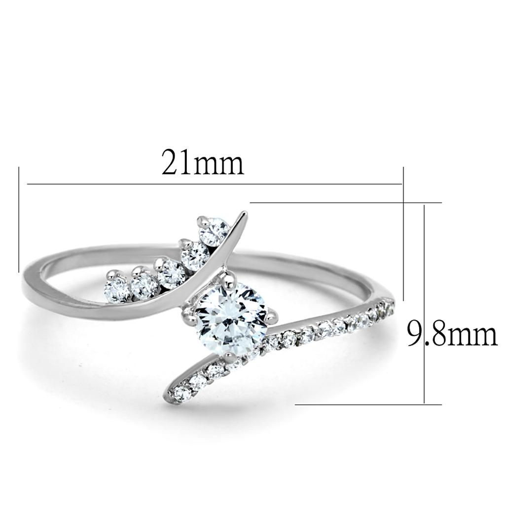 TS199 - Rhodium 925 Sterling Silver Ring with AAA Grade CZ in Clear
