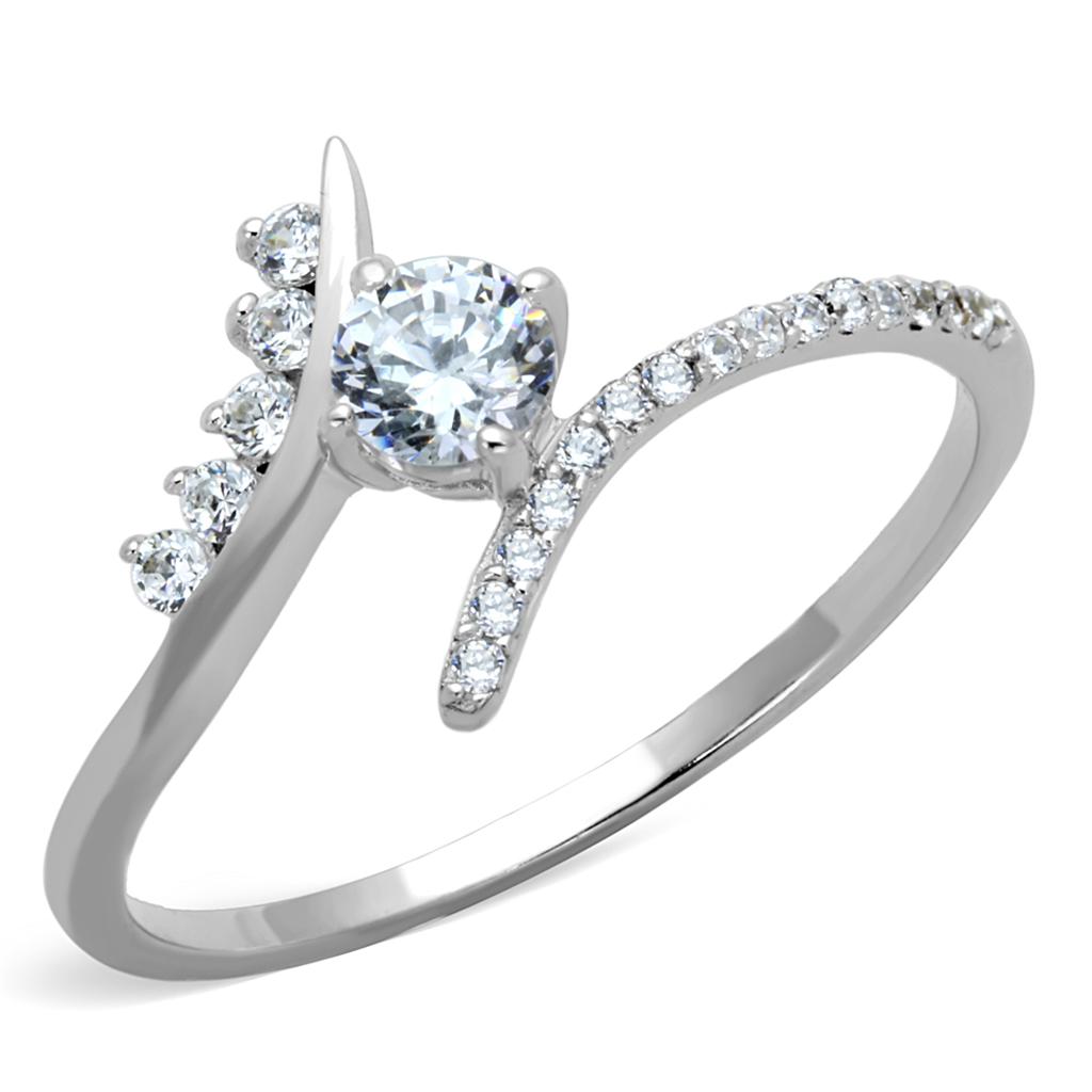 TS199 - Rhodium 925 Sterling Silver Ring with AAA Grade CZ in Clear