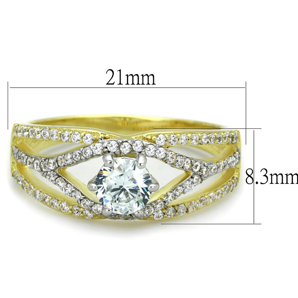 TS200 - Gold+Rhodium 925 Sterling Silver Ring with AAA Grade CZ in Clear