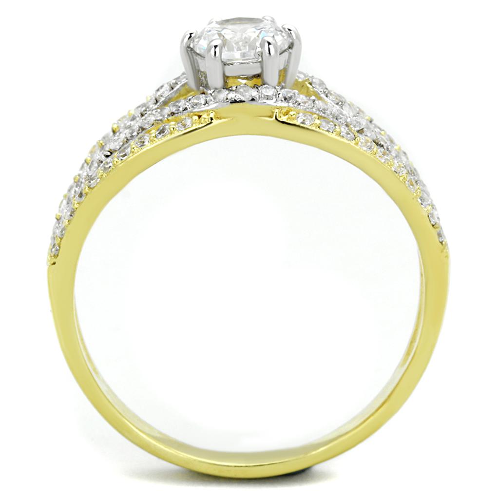 TS200 - Gold+Rhodium 925 Sterling Silver Ring with AAA Grade CZ in Clear