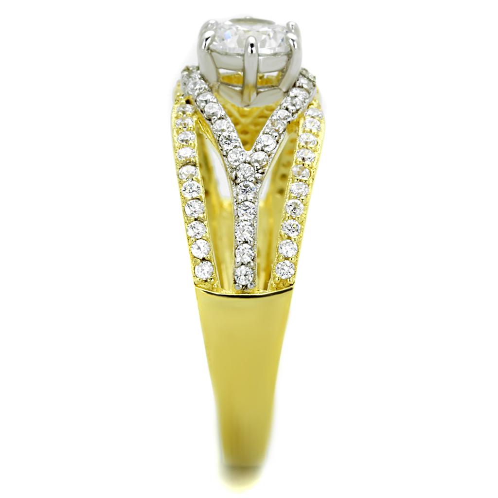TS200 - Gold+Rhodium 925 Sterling Silver Ring with AAA Grade CZ in Clear