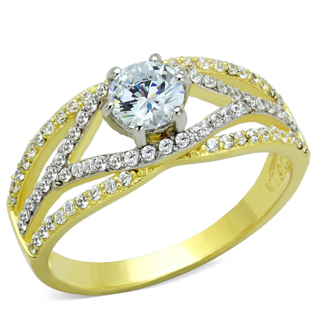 TS200 - Gold+Rhodium 925 Sterling Silver Ring with AAA Grade CZ in Clear