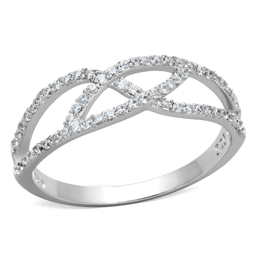 TS201 - Rhodium 925 Sterling Silver Ring with AAA Grade CZ in Clear