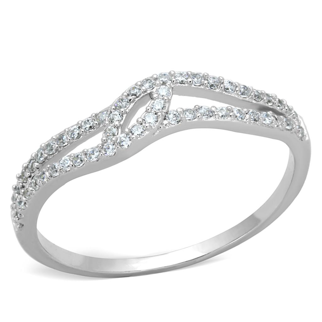 TS202 - Rhodium 925 Sterling Silver Ring with AAA Grade CZ in Clear