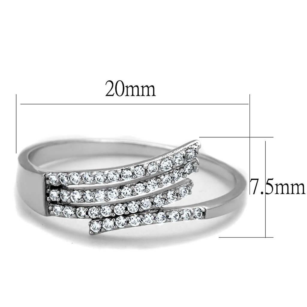 TS203 - Rhodium 925 Sterling Silver Ring with AAA Grade CZ in Clear