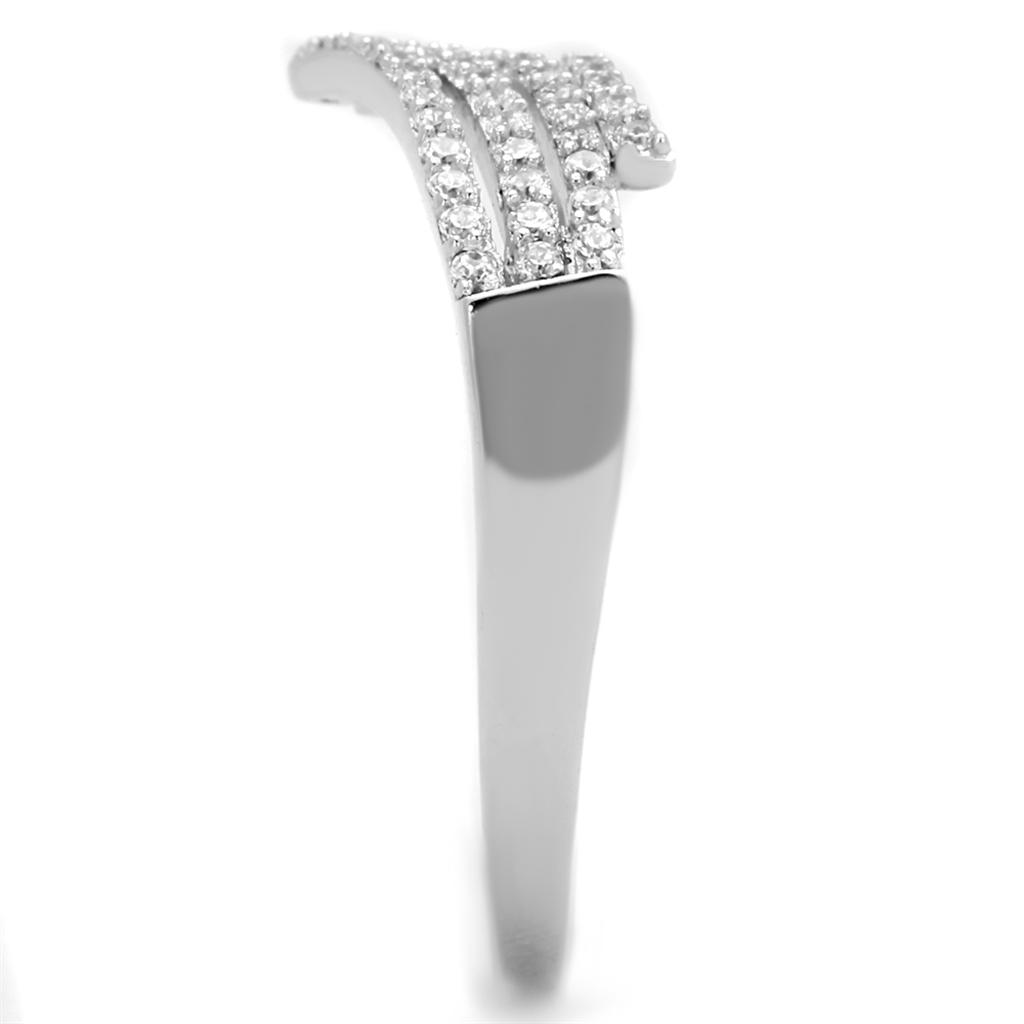 TS203 - Rhodium 925 Sterling Silver Ring with AAA Grade CZ in Clear