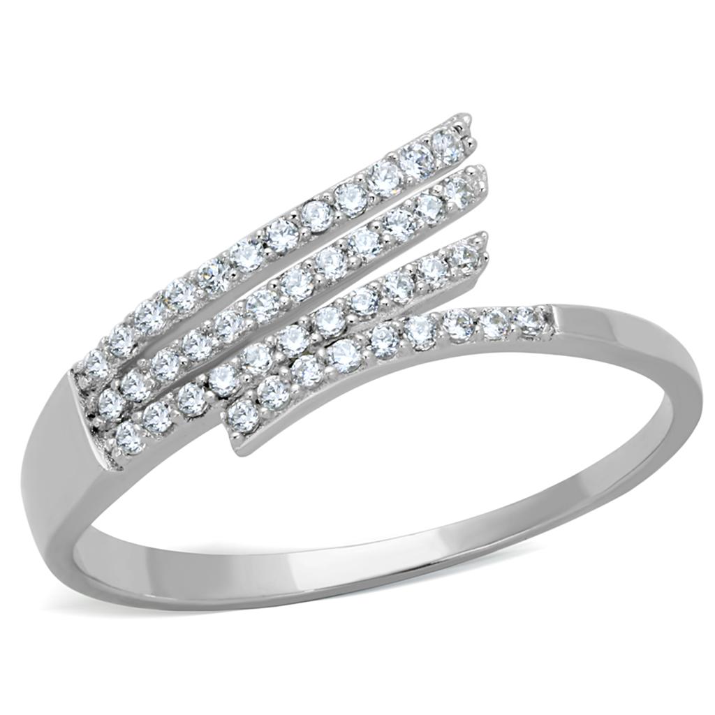 TS203 - Rhodium 925 Sterling Silver Ring with AAA Grade CZ in Clear