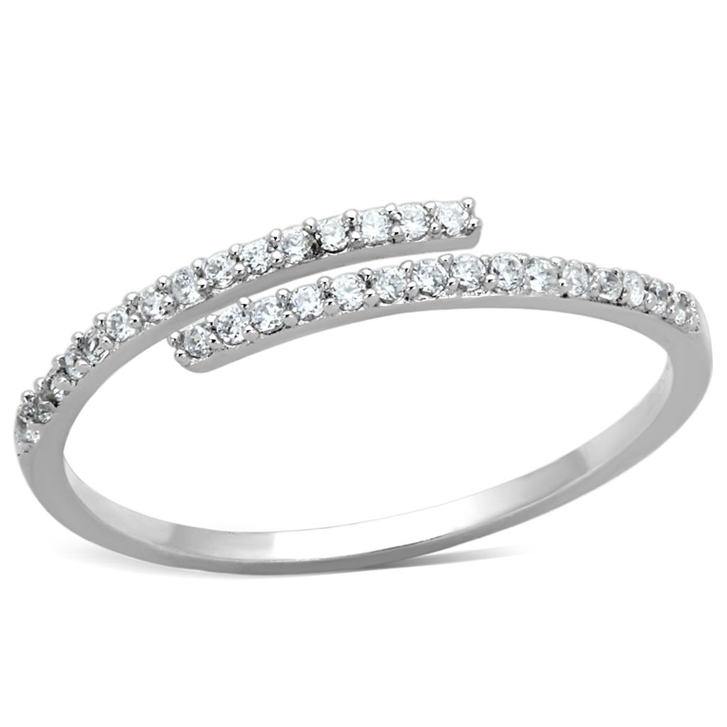TS204 - Rhodium 925 Sterling Silver Ring with AAA Grade CZ in Clear