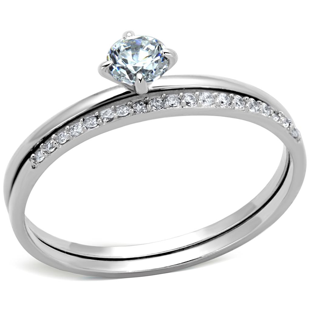 TS206 - Rhodium 925 Sterling Silver Ring with AAA Grade CZ in Clear
