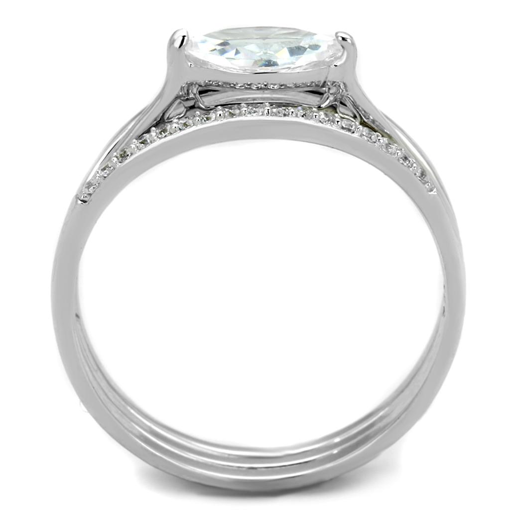 TS208 - Rhodium 925 Sterling Silver Ring with AAA Grade CZ in Clear