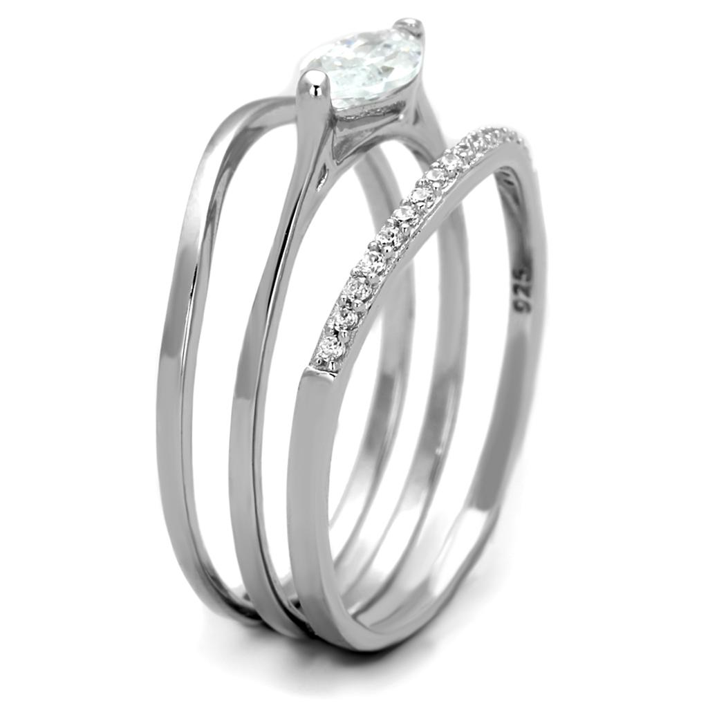 TS208 - Rhodium 925 Sterling Silver Ring with AAA Grade CZ in Clear