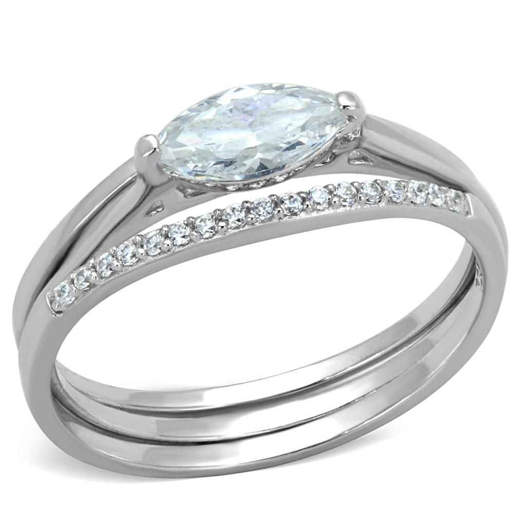 TS208 - Rhodium 925 Sterling Silver Ring with AAA Grade CZ in Clear