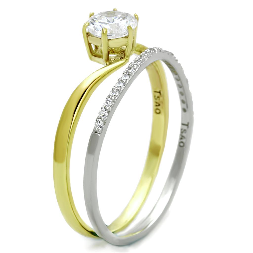 TS209 - Gold+Rhodium 925 Sterling Silver Ring with AAA Grade CZ in Clear