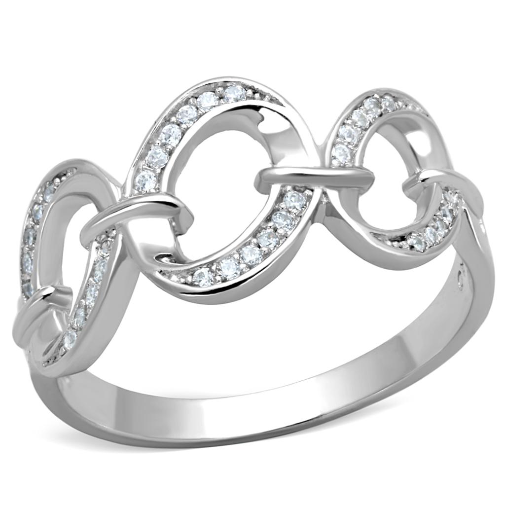 TS212 - Rhodium 925 Sterling Silver Ring with AAA Grade CZ in Clear