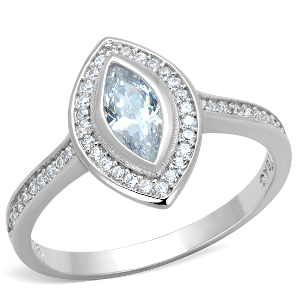 TS213 - Rhodium 925 Sterling Silver Ring with AAA Grade CZ in Clear