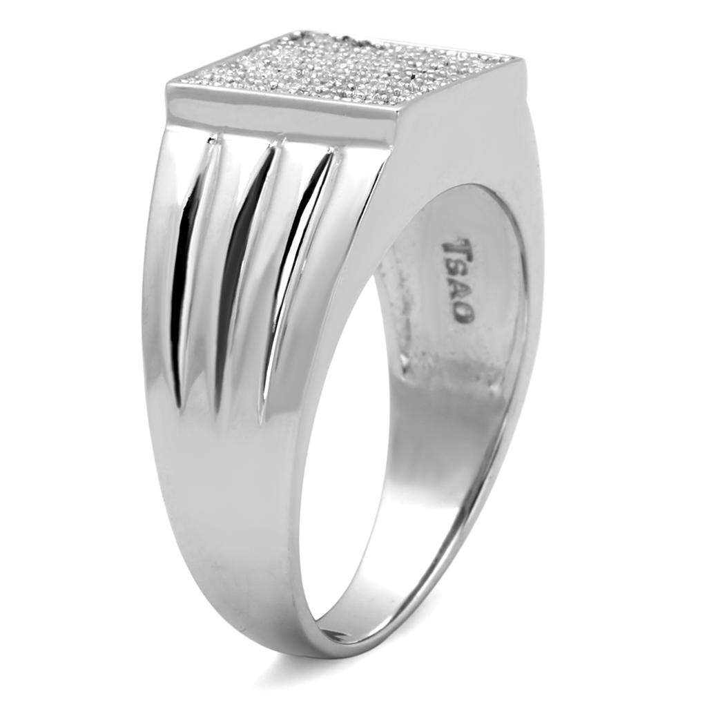 TS214 - Rhodium 925 Sterling Silver Ring with AAA Grade CZ in Clear