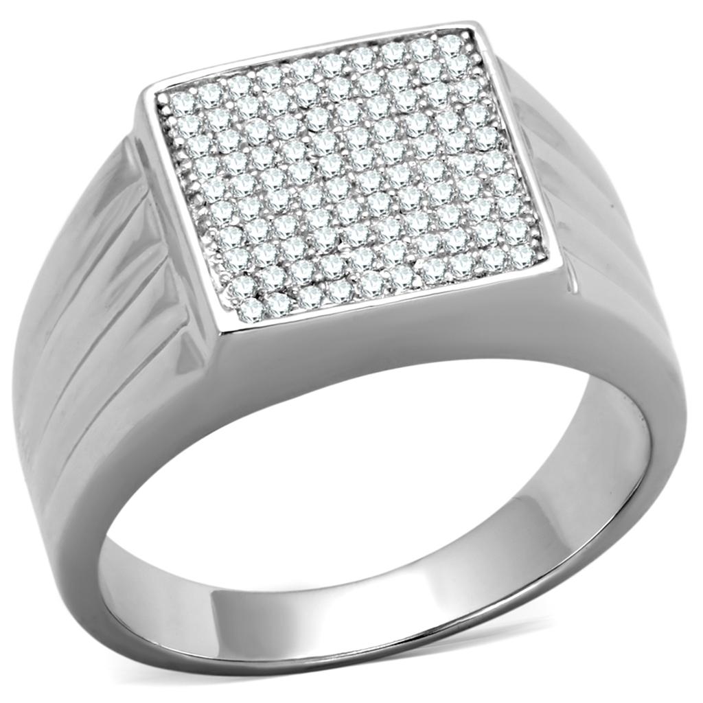 TS214 - Rhodium 925 Sterling Silver Ring with AAA Grade CZ in Clear