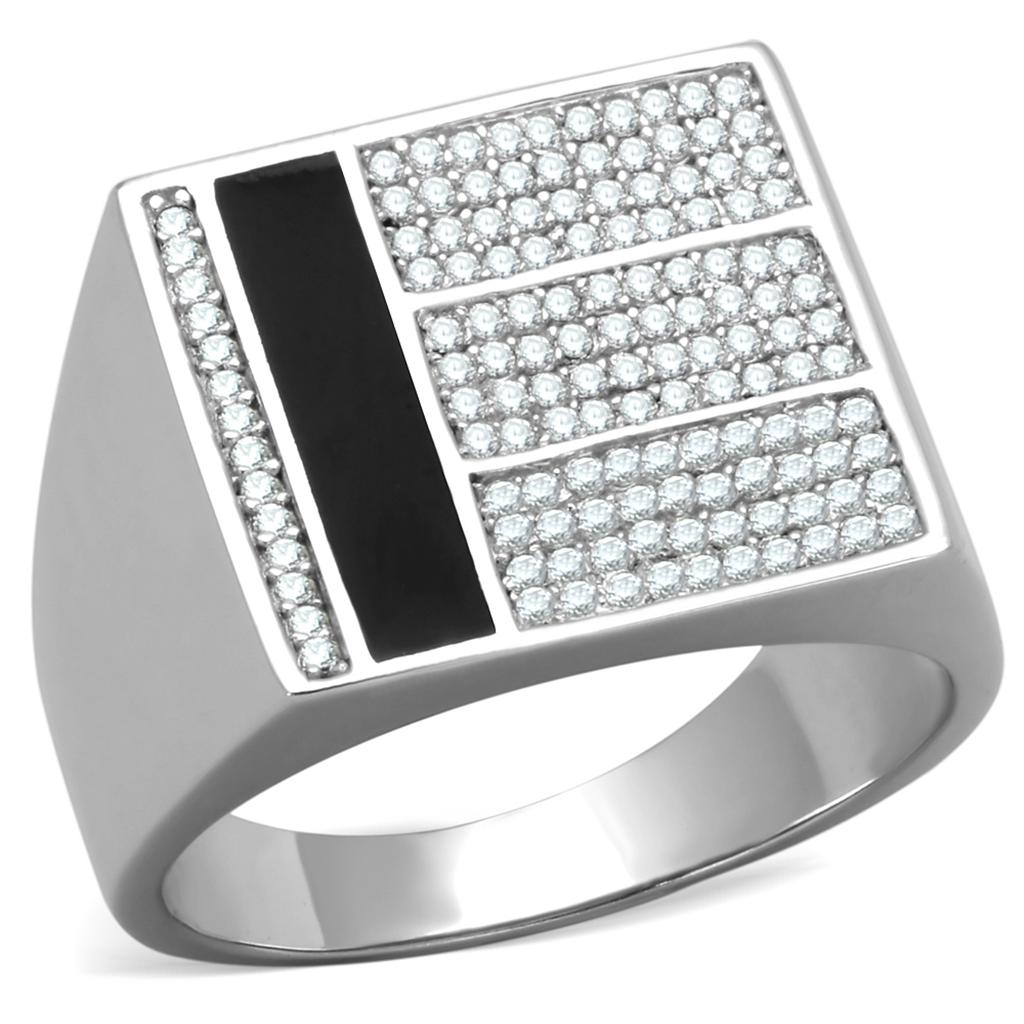 TS222 - Rhodium 925 Sterling Silver Ring with AAA Grade CZ in Clear