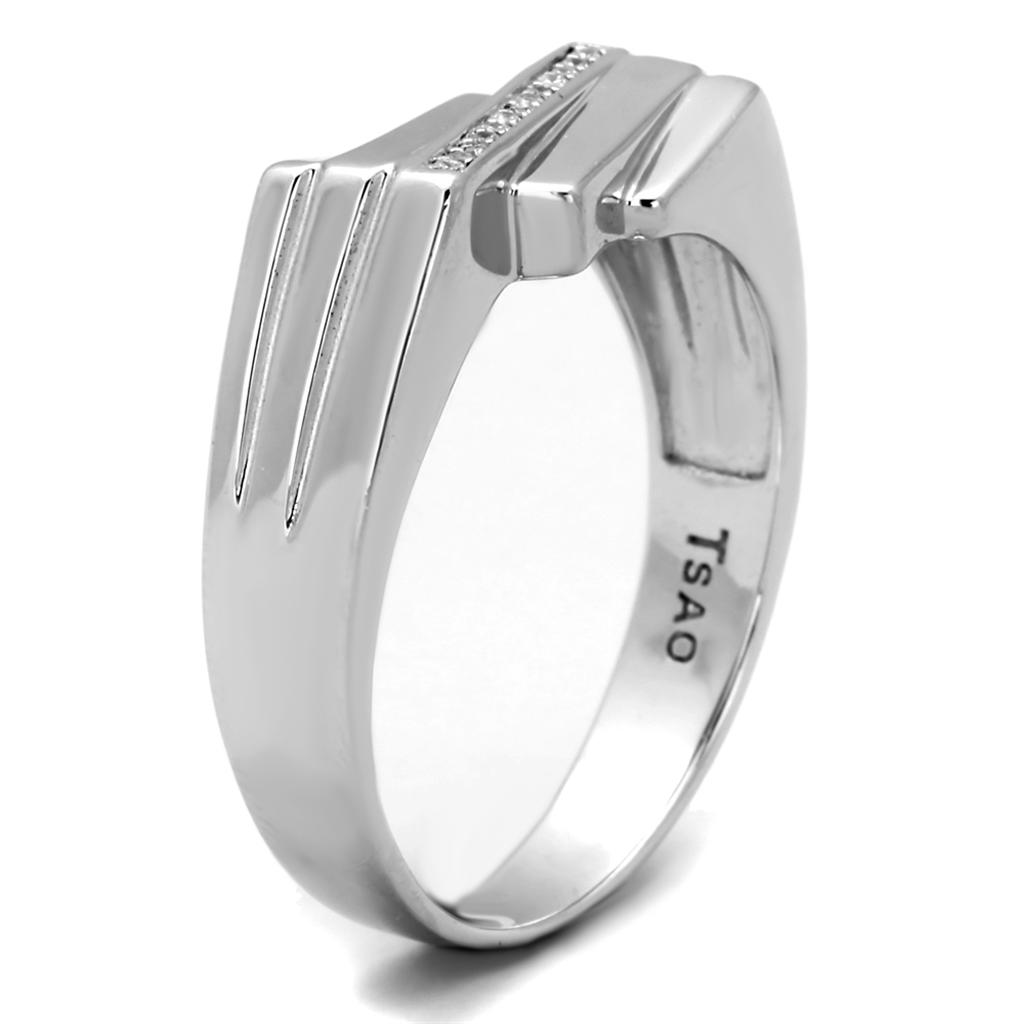 TS232 - Rhodium 925 Sterling Silver Ring with AAA Grade CZ in Clear