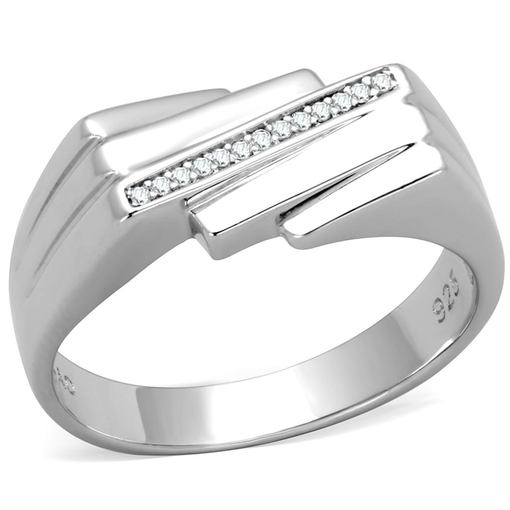 TS232 - Rhodium 925 Sterling Silver Ring with AAA Grade CZ in Clear