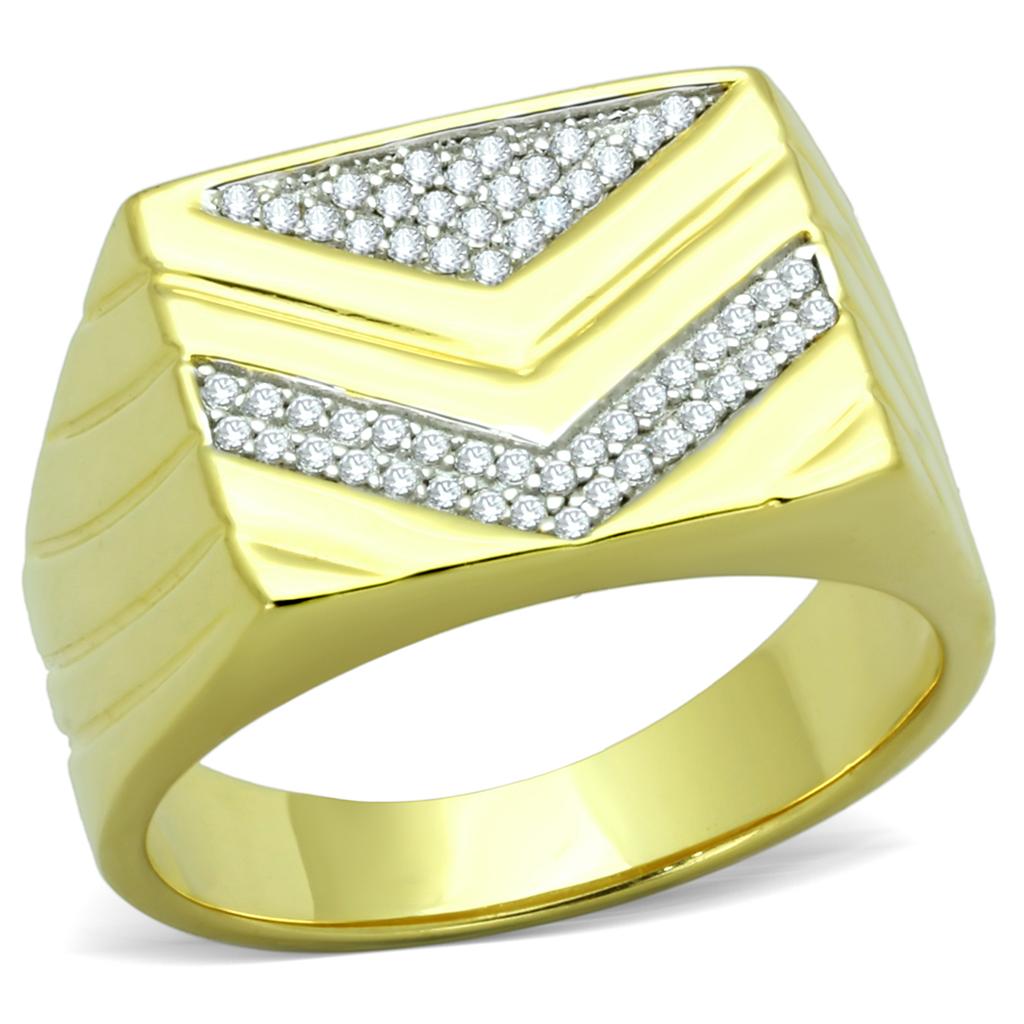 TS234 - Gold+Rhodium 925 Sterling Silver Ring with AAA Grade CZ in Clear