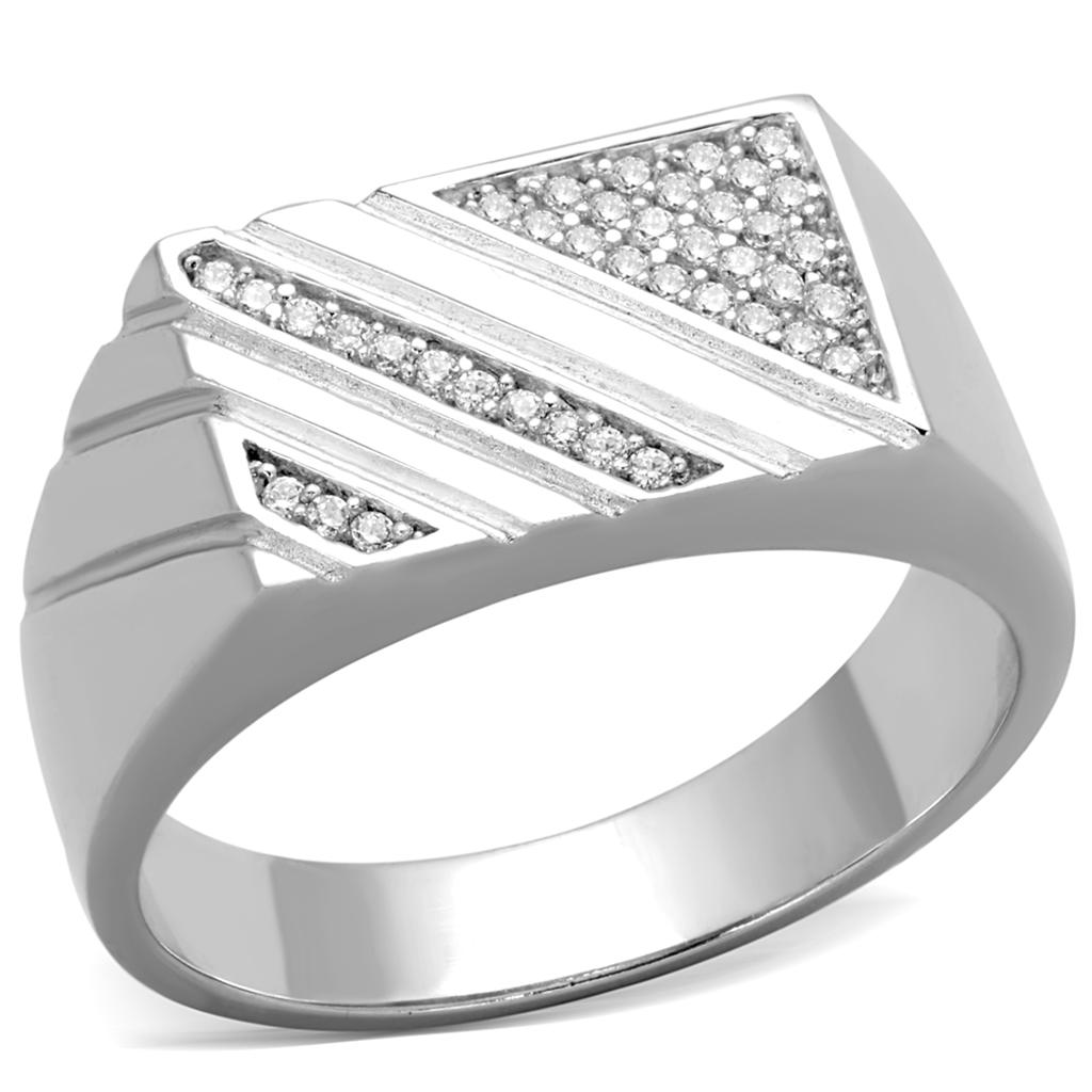 TS240 - Rhodium 925 Sterling Silver Ring with AAA Grade CZ in Clear