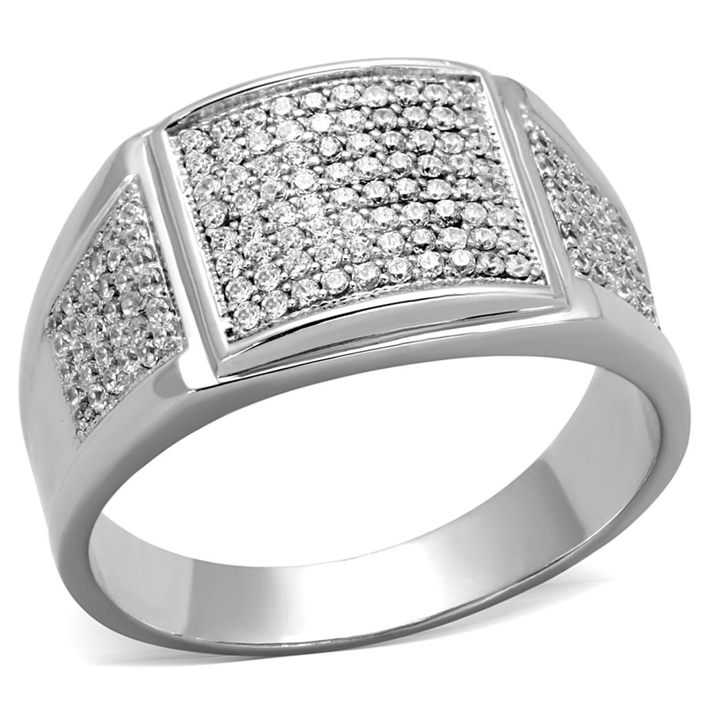 TS241 - Rhodium 925 Sterling Silver Ring with AAA Grade CZ in Clear
