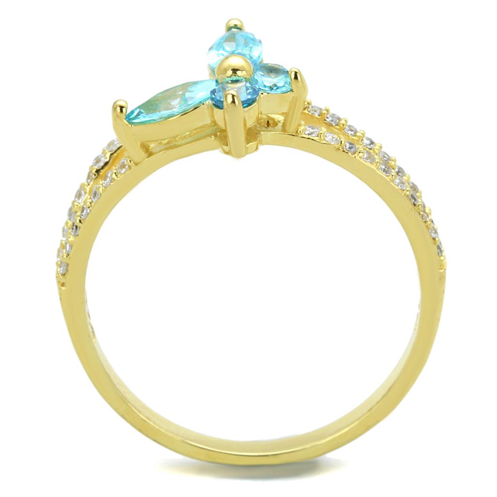 TS249 - Gold 925 Sterling Silver Ring with AAA Grade CZ in Sea Blue