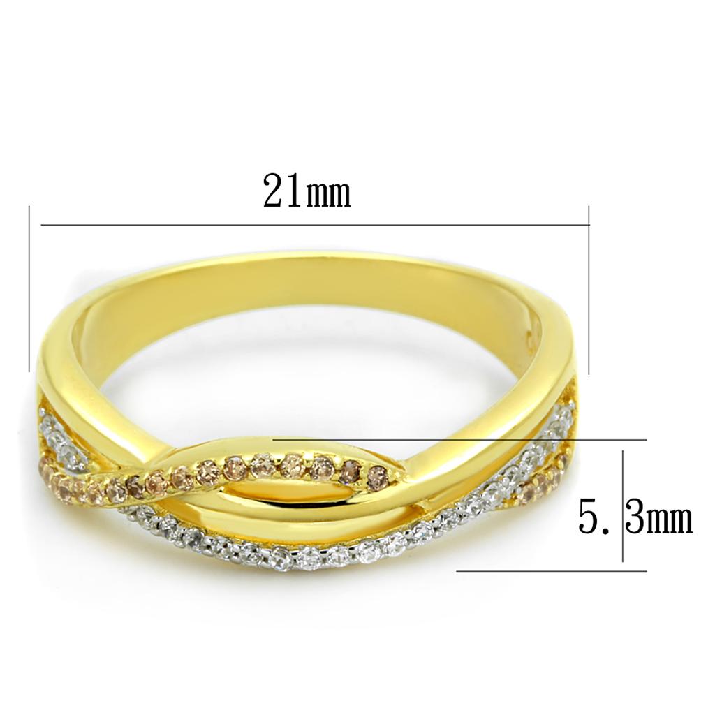 TS252 - Gold+Rhodium 925 Sterling Silver Ring with AAA Grade CZ in Champagne